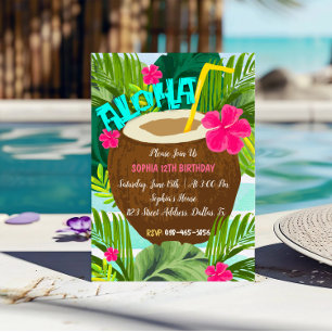 Uppmaning till Tropical Coconut Aloha Birthday Inbjudningar