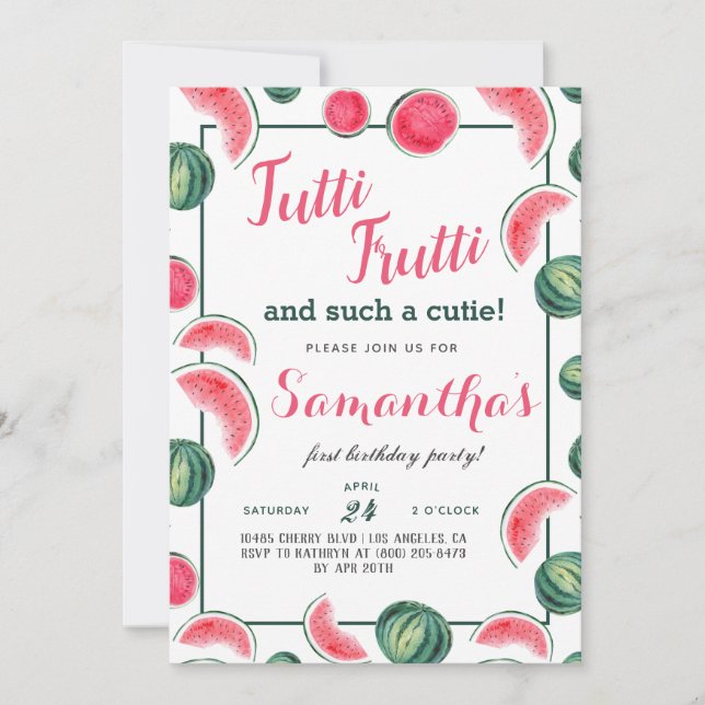Uppmaning till Tutti Frutti Fruit Birthday Inbjudningar (Framsida)