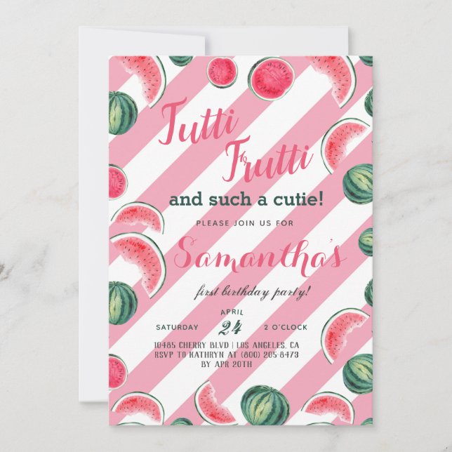 Uppmaning till Tutti Frutti Fruit Birthday Inbjudningar (Framsida)