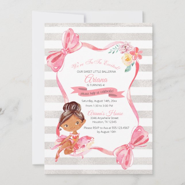 Uppmaning till Tutu Excited Ballerina Birthday Inbjudningar (Framsida)