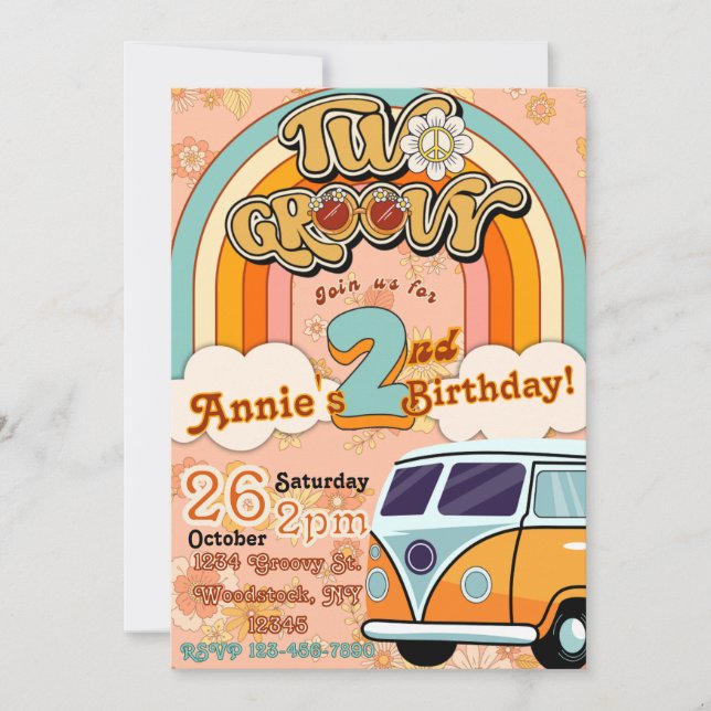 Uppmaning till två Groovy Birthday Inbjudningar (Framsida)