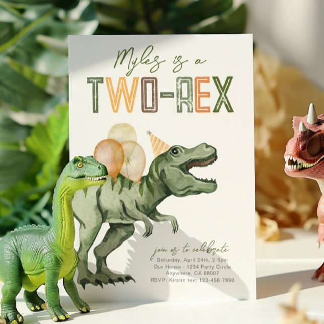 Uppmaning till två-Rex-dinosaurer på födelsedagen Inbjudningar (Skapare uppladdad)