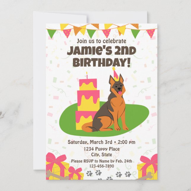 Uppmaning till tyska shepherd Birthday Inbjudningar (Framsida)