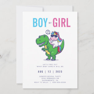 Uppmaning till Unicorn och Dinosaur Gender Reveal Inbjudningar