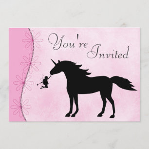 Uppmaning till Unicorn och Fairy Silhouette Birthd Inbjudningar