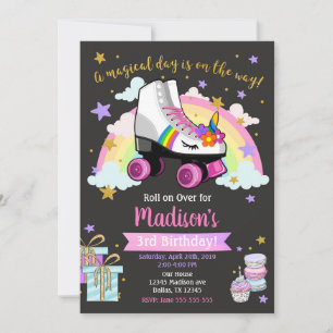 Uppmaning till Unicorn Roller Skate Birthday Inbjudningar