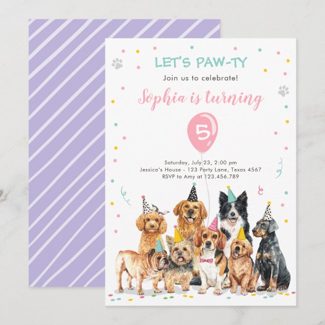 Uppmaning till valpar på födelsedagen Hund Party P Inbjudningar (Fram/baksida)