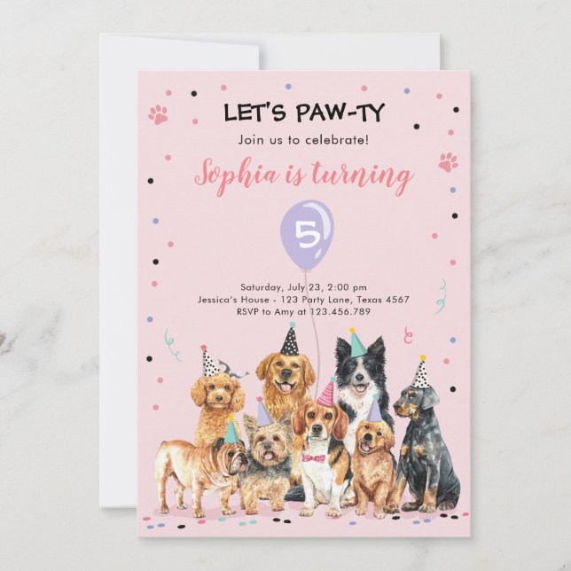 Uppmaning till valpar på födelsedagen Hund Party P Inbjudningar (Framsida)