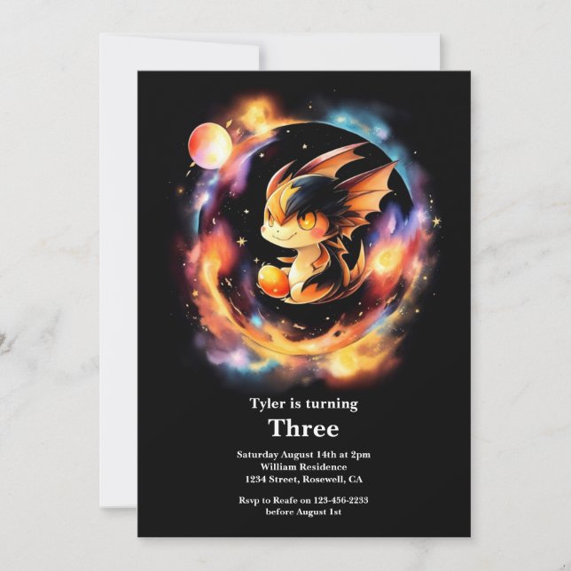 Uppmaning till vattenfärgsdrakmer på födelsedagen inbjudningar (Framsida)