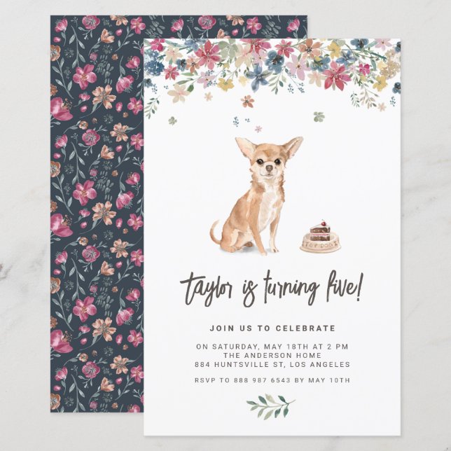 Uppmaning till Watercolor Chihuahua Hund Birthday (Fram/baksida)
