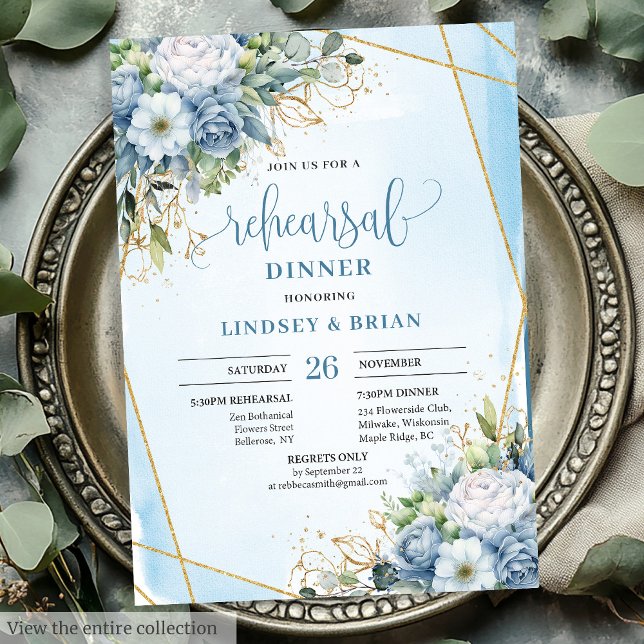 Uppmaning till Watercolor Dusty Blue Peony Rehears Inbjudningar (Watercolor Dusty Blue Peony Rehearsal Invitation)