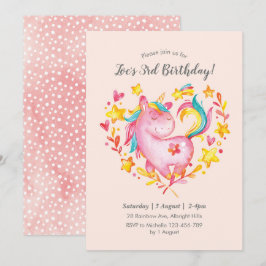 Uppmaning till Watercolor Rainbow Unicorn Birthday Inbjudningar