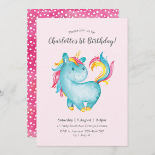 Uppmaning till Watercolor Rainbow Unicorn Birthday Inbjudningar