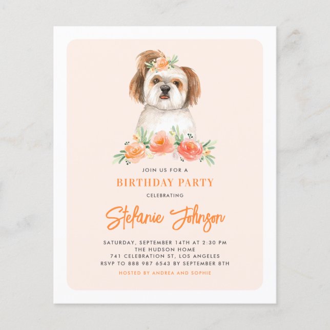 Uppmaning till Watercolor Shih Tzu Peach Birthday  (Framsida)