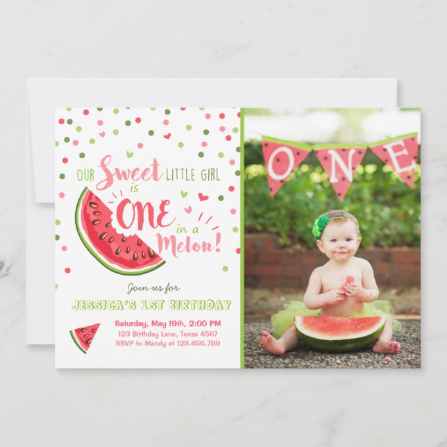 Uppmaning till Watermelon Birthday Melon Sommar Pa Inbjudningar (Framsida)