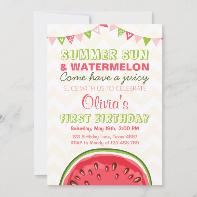 Uppmaning till Watermelon Birthday Sol sommar Part Inbjudningar (Framsida)
