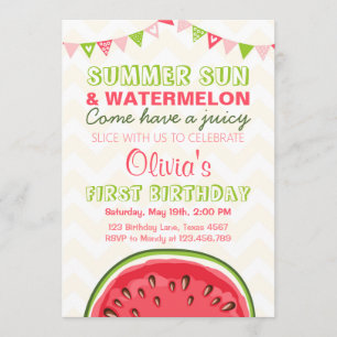 Uppmaning till Watermelon Birthday Sol sommar Part Inbjudningar