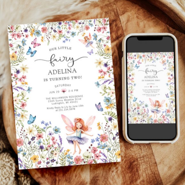 Uppmaning till Wildblomma Fairy Butterfly 2:a föde Inbjudningar (Wildflower Fairy Butterfly Birthday Invitation)