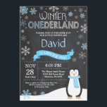 Uppmaning till Winter Onederland 1:a födelsedag Inbjudningar<br><div class="desc">Vinter Onederland 1:a födelsedagsinbjudan. Penguin. Blå och vit snöflinga. Första födelsedagen. 1:a Bday Inbjudan. Bakgrund för kalkbord. Black and White. Om du vill göra ytterligare anpassningar klickar du på knappen "Anpassa" och användor verktyg som är utformat för att ändra mallen.</div>