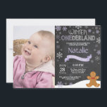 Uppmaning till Winter Onederland 1:a födelsedag Inbjudningar<br><div class="desc">Winter Onederland Snögubbe 1:a födelsedagsinbjudan med anpassningsbar foto. Pepparkaksgubbe. Lila Lilac Lavender och White Snowflake. Första födelsedagen. Flickan 1:a Bday Inbjudan. Bakgrund för kalkbord. Black and White. Om du vill göra ytterligare anpassningar klickar du på knappen "Anpassa" och användor verktyg som är utformat för att ändra mallen.</div>