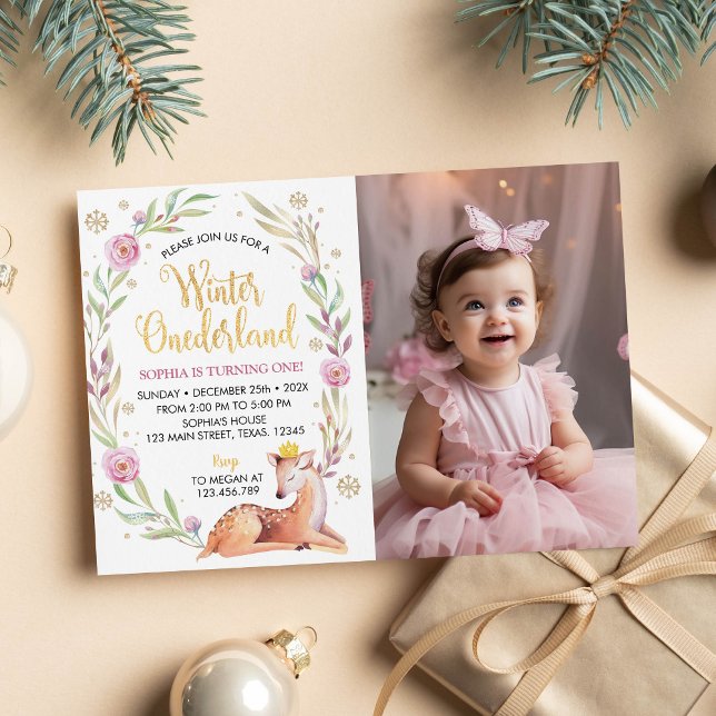 Uppmaning till Winter Onederland Reindeer Birthday Inbjudningar (Skapare uppladdad)