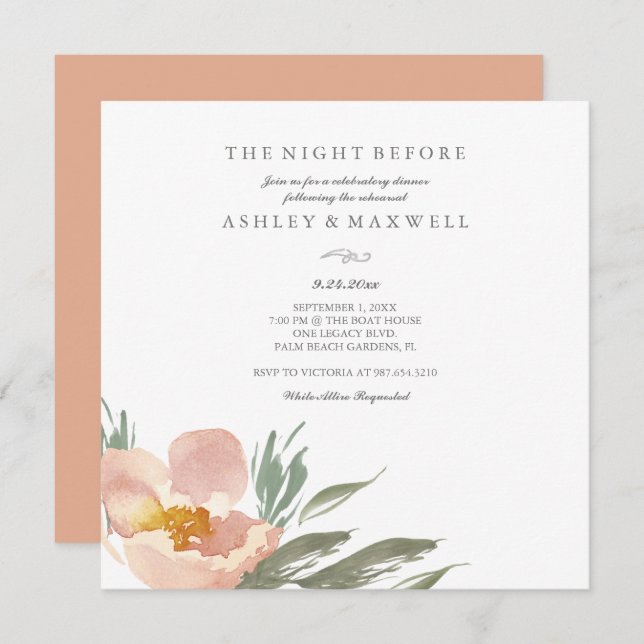 Uppmaningar till Blommigten Watercolor Greeney Inbjudningar (Fram/baksida)