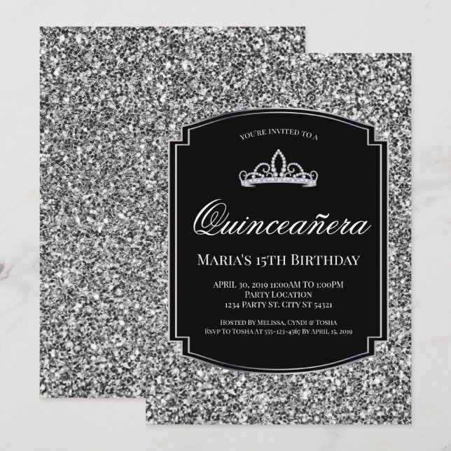 Uppmaningar till mousserande Silver Glitter Quince Inbjudningar (Fram/baksida)