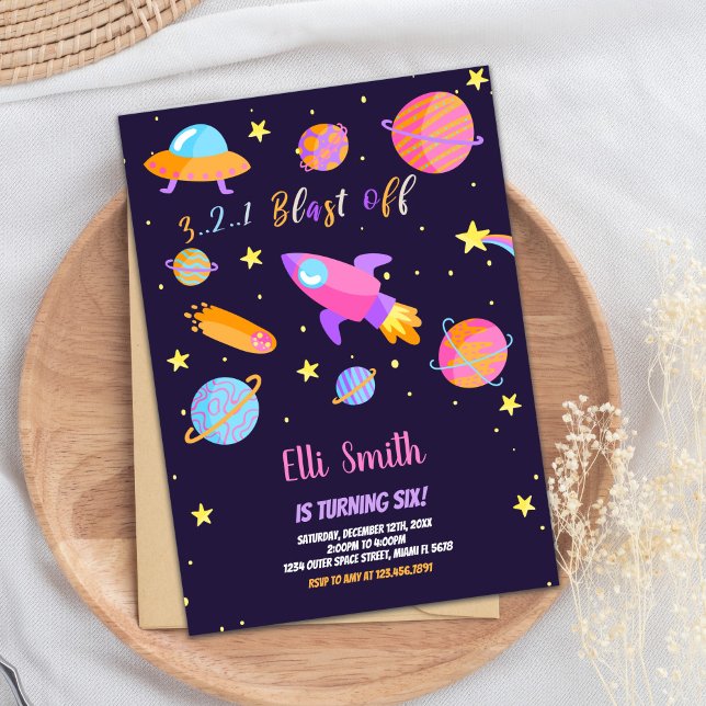 Uppmaningar till Rocket Rymden på födelsedagen Inbjudningar (Rocket Outer Space Birthday Invitations)