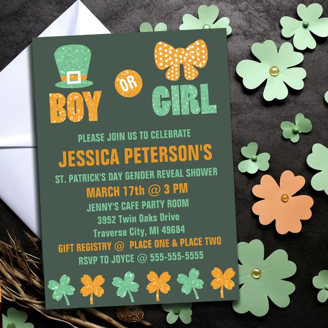 Uppmaningar till Saint patrick's day Gender-visnin Inbjudningar (Saint Patrick's Day Gender Reveal Invitations
)