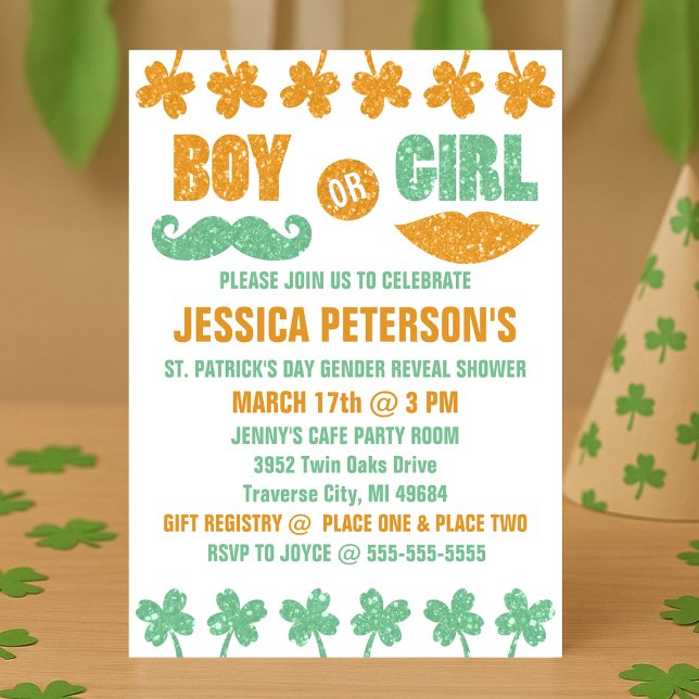 Uppmaningar till Saint patrick's day Gender-visnin Inbjudningar (Saint Patrick's Day Gender Reveal Invitations
)