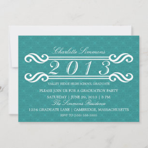 Uppmaningen Teal Vintage Damask 2013 Studenten Inbjudningar