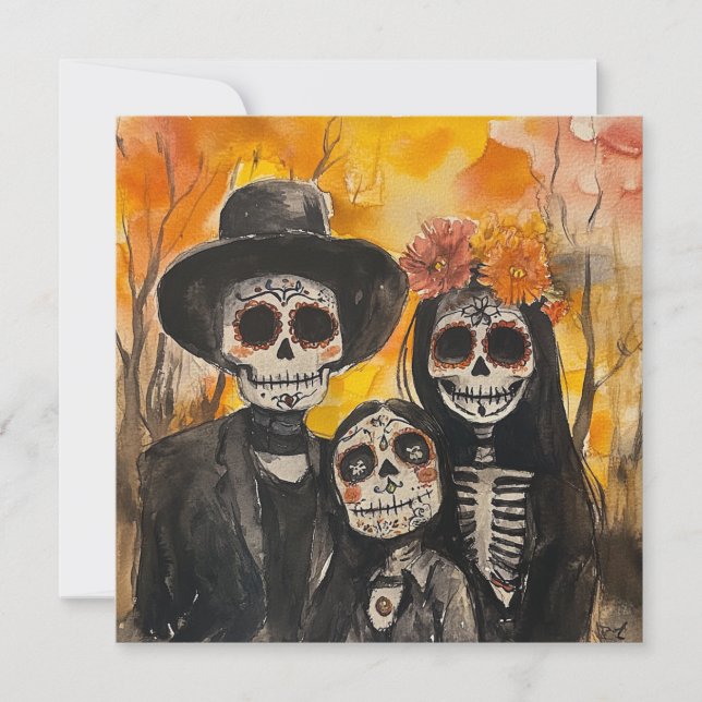 Uppmaningen till familjen Dia de los Muertos Inbjudningar (Framsida)