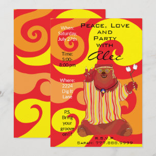 Uppmaningen till Groovy Peace Bear 1960-talet i St Inbjudningar