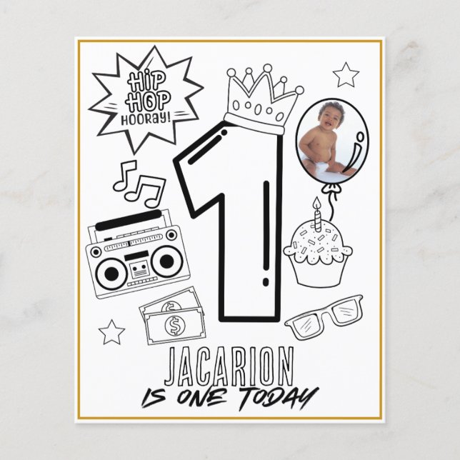 Uppmärksam färgsida för One Hip hop 1:a födelsedag Flygblad (Framsidan)