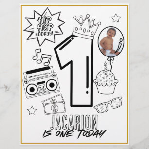 Uppmärksam färgsida för One Hip hop 1:a födelsedag Reklamblad
