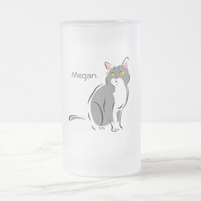 Uppmärksam grått- och vitkatt frostat ölglas (Center)