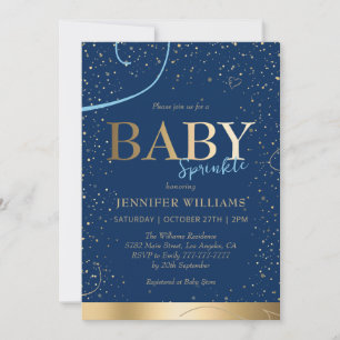 Uppmärksam skugga av Guld Navy Blue Boy Baby Sprin Inbjudningar