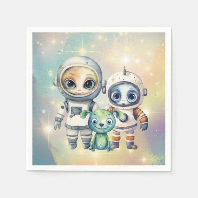 Uppmärksamhet Intergalactin Plain Birthday Napkins Pappersservett (Framsidan)