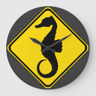 Uppmärksamhet: Jumping Seahorse Crossing! Stor Klocka
