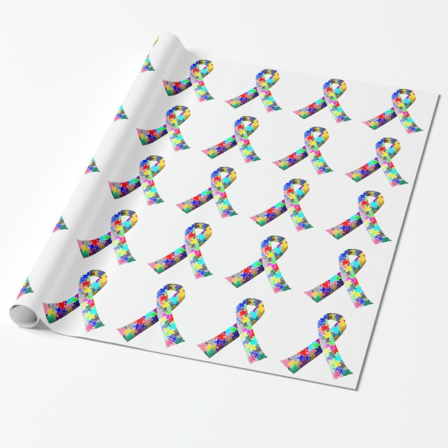 Uppmärksamhet om autism Ribbon-presentens radbrytn Presentpapper (Utrullad)