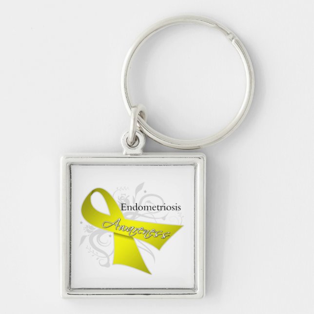 Uppmärksamhet om endometrios Ribbon Fyrkantig Silverfärgad Nyckelring (Framsidan)