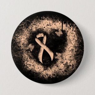 Uppmärksamhet vid persikitet Ribbon Grunge Heart Knapp