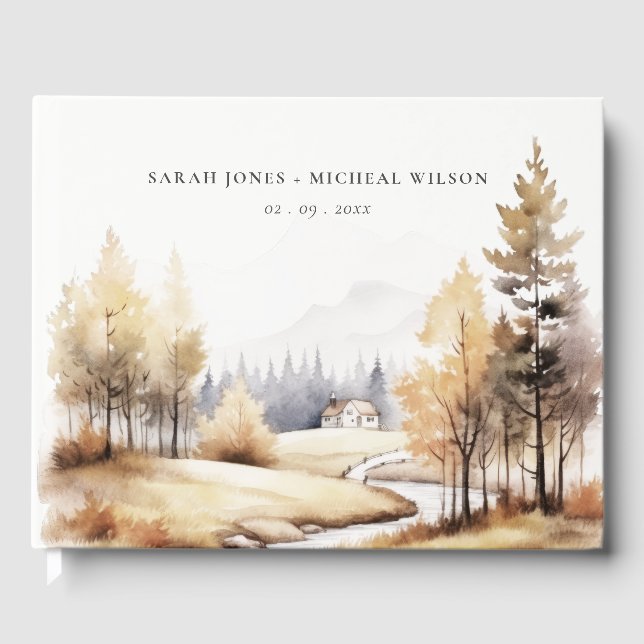 Uppmätt vattenfärgsfall Höger liggande Bröllop Gästböcker (Framsida)