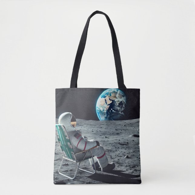 Uppmjukande Astronaut Tote Bag - Måne-vy Tygkasse (Framsida)