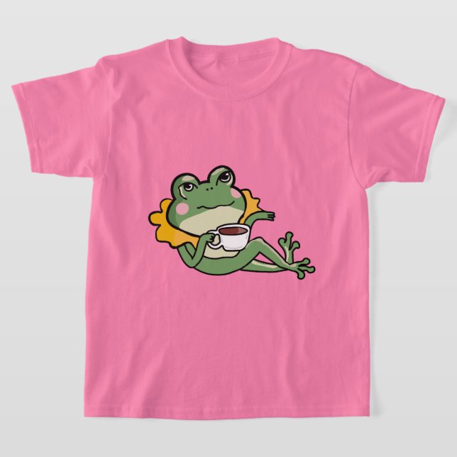 Uppmjukande Grönt Frog Tea Älskare Shirt - Unik de T Shirt (Laydown)