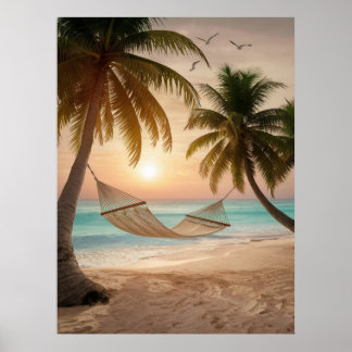 Uppmjukande Hammock på en strand Poster