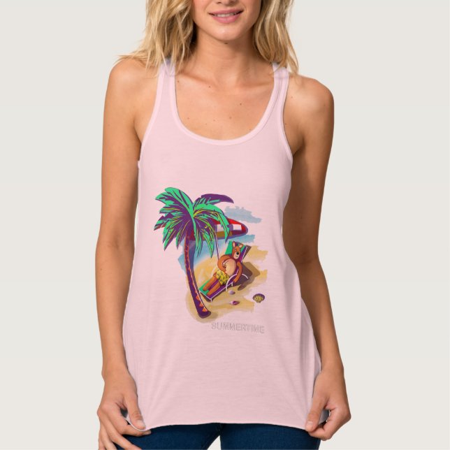 Uppmjukande sommarbjörn på Tropical Beach Linne Med Racerback (Framsida)