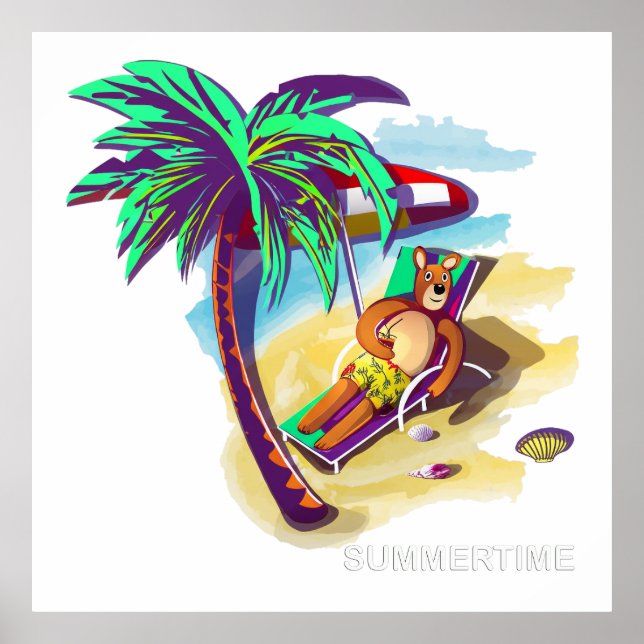 Uppmjukande sommarbjörn på Tropical Beach Poster (Framsidan)