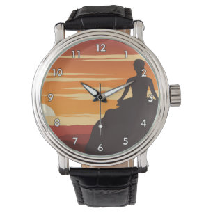 Uppmjukning av Yoga Pose i Sol Silhouette Armbandsur