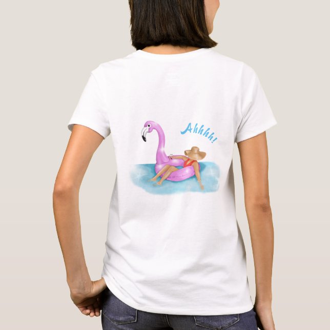Uppmjukning i bassäng på en rosa flamingo flyt t shirt (Baksida)